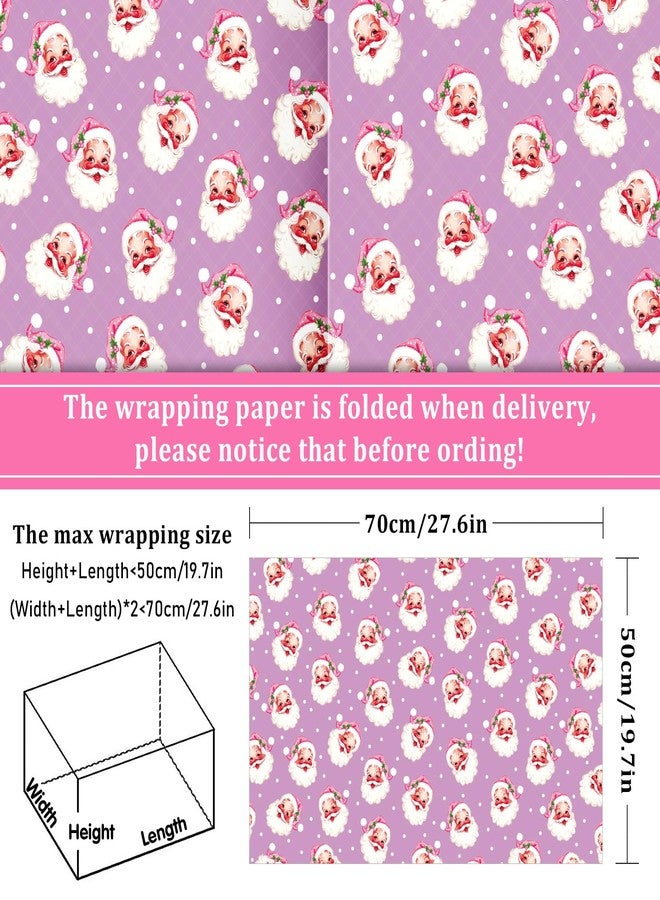 Whaline 12 Sheets Christmas Wrapping Paper - Not Roll - Pink Purple Santa Reindeer Tree Snowman Gift Wrap Paper Folded Flat for DIY Crafts Xmas Winter Holiday Party, 19.7 x 27.6 Inch - Image 2
